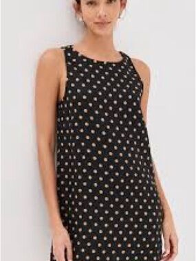 Reformation Black Linen Dress with White Polka Dots